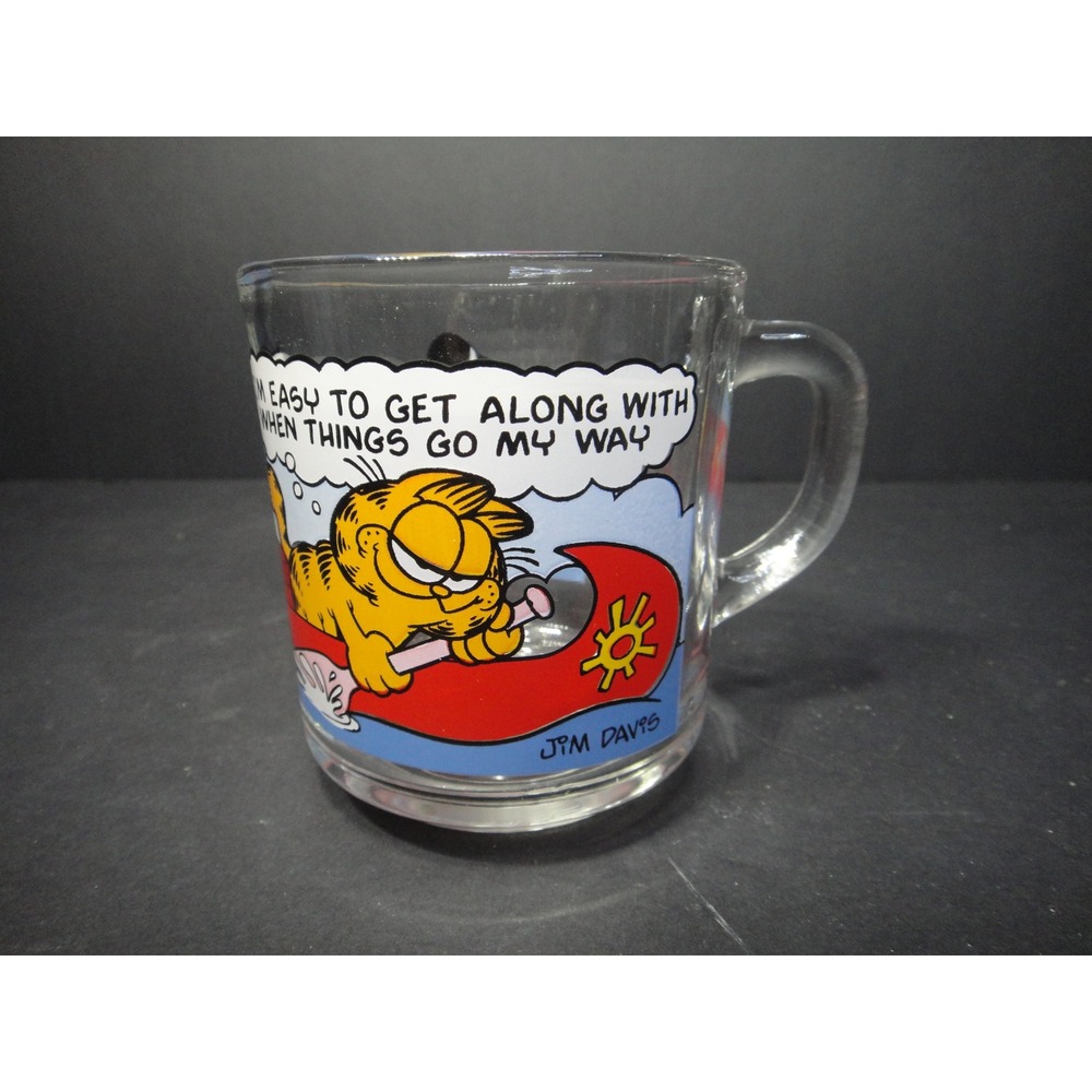 Vintage 1978 Garfield McDonalds Glass Mug Jim Davis Odie Easy To Get Along With